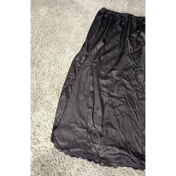 Womens Nylon Half Slip Anti Static Black Embroidered Scalloped Slit Silky~Sz S - Picture 2 of 5